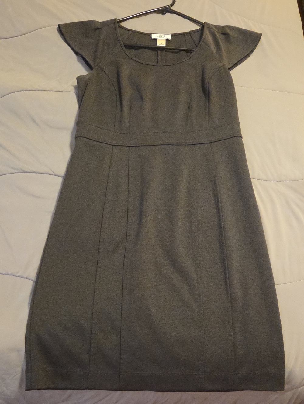 Loft Charcoal Gray Cap-Sleeve Sheath Midi Dress